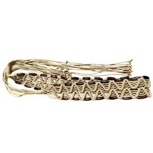 Tie On Belt Macrame Natural Tan Cord Wooden Beads Boho Fringe Hippie 60s 70s